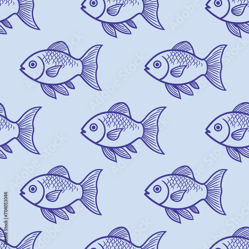 Swimming fish seamless wallpaper blue pattern with background for crafts  scrapbooking  textiles  art projects.
