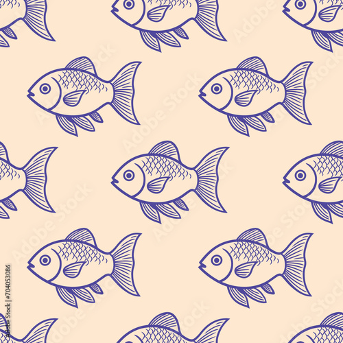 Swimming fish seamless wallpaper pattern with background for crafts, scrapbooking, textiles, art projects.