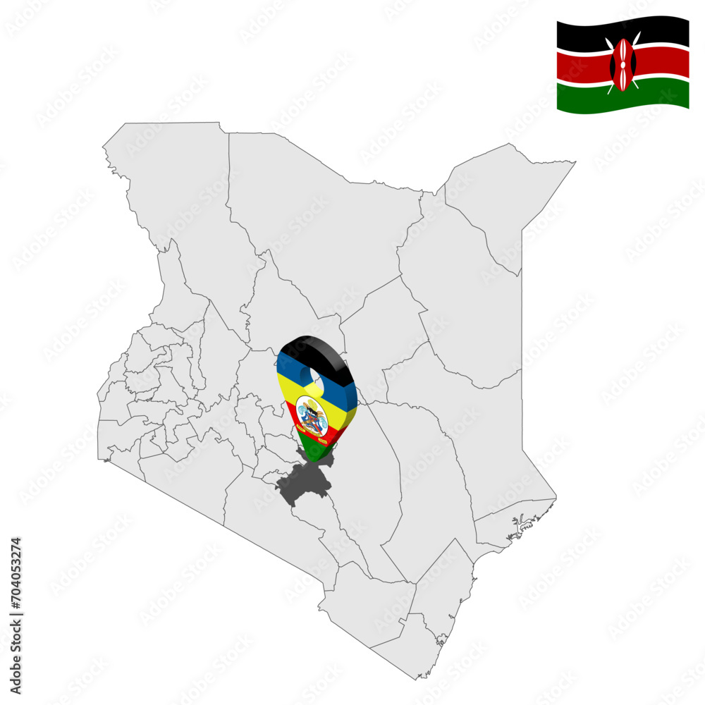 Location Machakos County on map Kenya. 3d Machakos County location sign