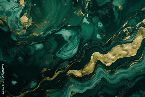 Abstract marble marbled stone ink liquid fluid painted painting texture luxury background banner - Dark green swirls gold painted splashes