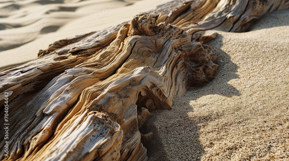 Close Up of Driftwood on Beach