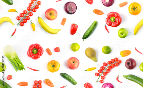 Wallpaper Mural Seamless pattern of vegetables and fruits isolated on white Torontodigital.ca
