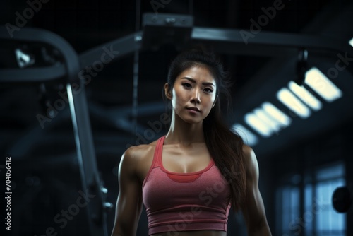a fit asiatic woman wearing sport clothes working out in the gym © urdialex
