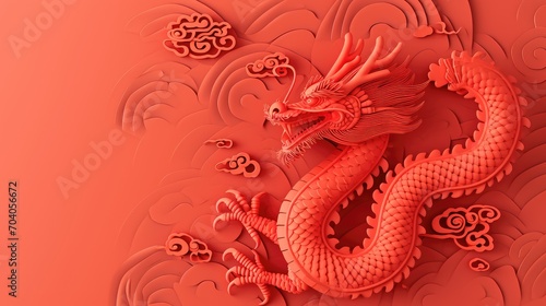 3d style minimalistic chinese new year with dragon composition bright colors and solid background 