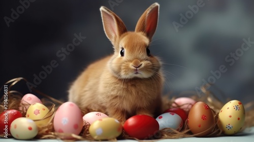 Easter bunny with colored easter eggs