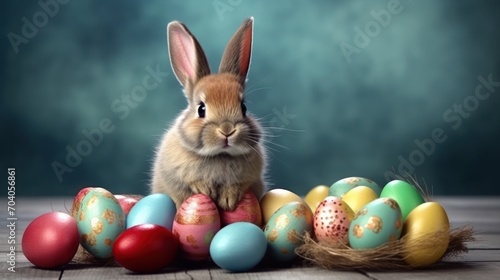 Easter bunny with colored easter eggs