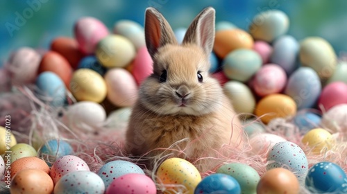 Wallpaper Mural Easter bunny with colored easter eggs Torontodigital.ca