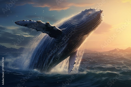 a great blue whale swimming in the ocean