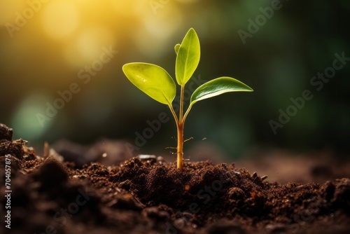 a green sprout merging from the dirt