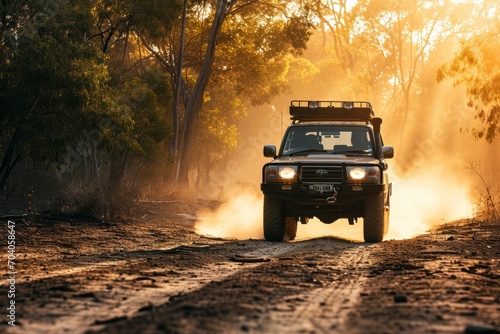 a 4x4 car driving offroad on a dusty countryside road  © urdialex