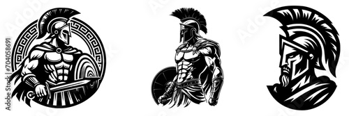 Ancient greek spartan warrior set, vector illustration with knight and gladiator.