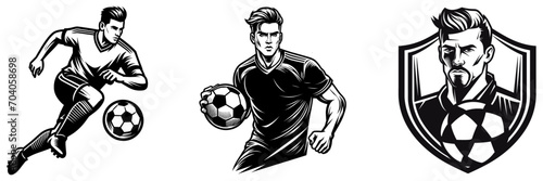 Soccer and football player man set, ,team emblem logo design, vector illustration.