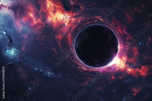 a black hole floating in space swallowing light photo
