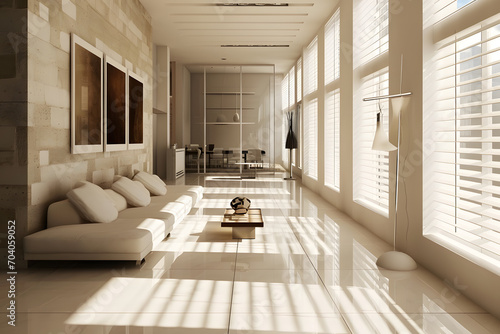 modern living room with white sofa and bookshelf