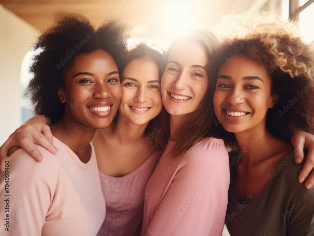 Obraz premium International Women's Day portrait of cheerful multiethnic mixed age range women smiling towards the camera, 