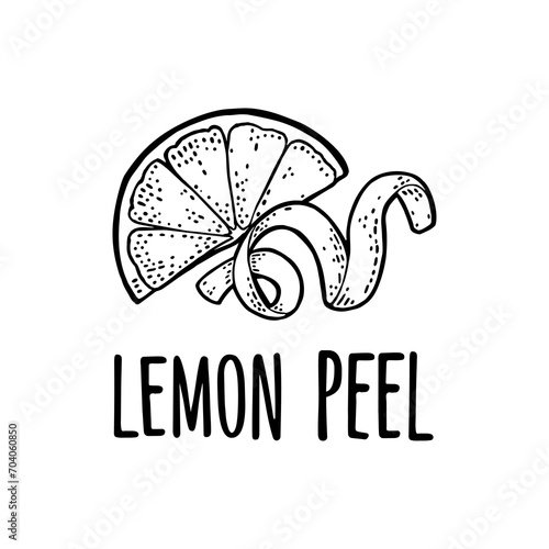 Lemon slice and peel twirled. Vector monochrome vintage engraved