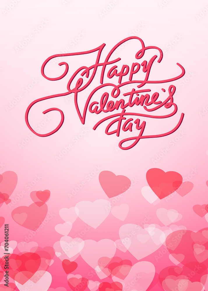 Happy Valentine's Day card. On a background with pink hearts, the inscription 