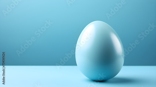 Minimalistic Easter background. Blue egg on blue background. Clean design with copy space.