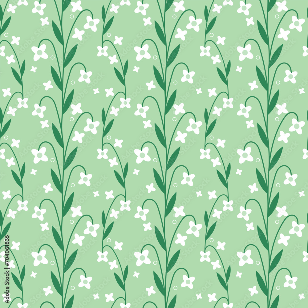 Seamless background with flowers, leaves. In green pastel colors. Vector decorative floral pattern. Boho style
