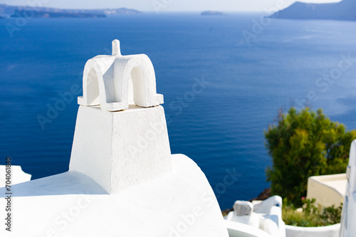 A special shape of aegean island white chimney Santorini Greece