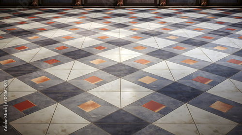 Tiled floor with colored squares, baroque chiaroscuro stylee. photo