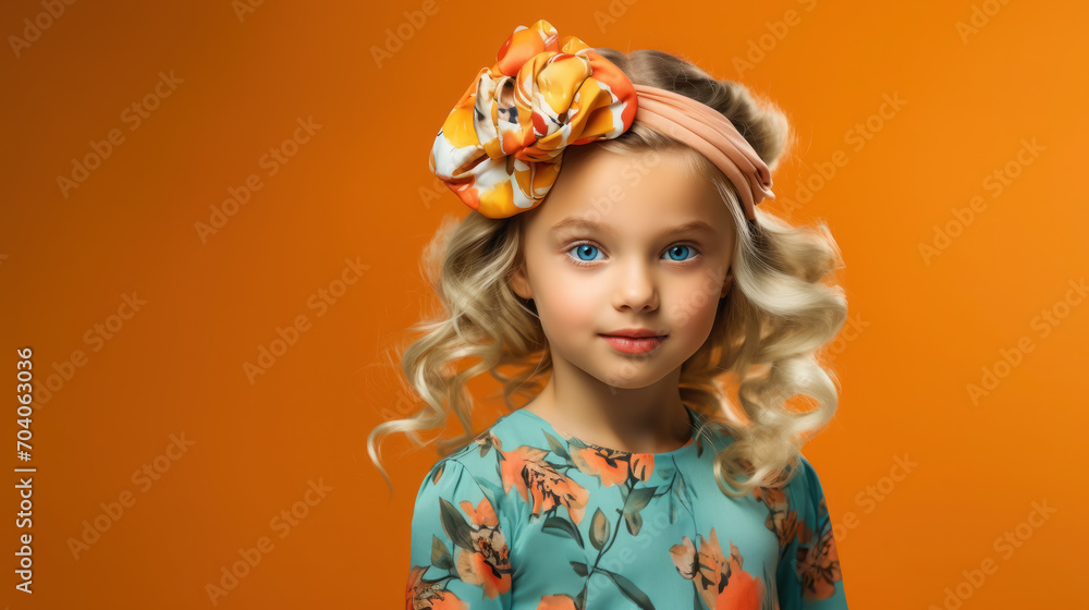 beautiful smiling little girl with headband and wavy hair on color background in studio, happy child, children's fashion, portrait, kid, childhood, stylish person, cute baby, hairband, emotional face beautiful smiling little girl with headband and wavy hair on color background in studio, happy child, children's fashion, portrait, kid, childhood, stylish person, cute baby, hairband, emotional face