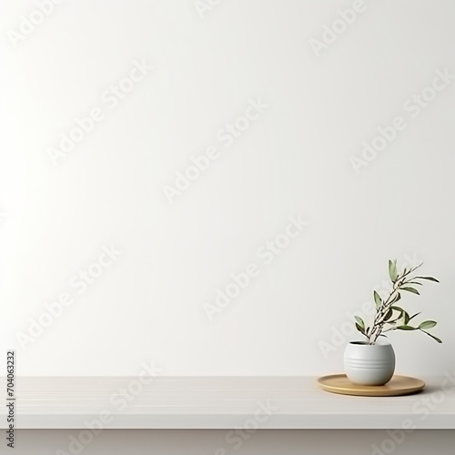 Minimalist Display of Potted Plant on Wooden Table © duyina1990