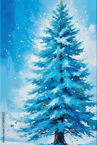 Oil painting Christmas tree artwork. Hand drawn oil painting. Christmas art background. Oil painting on canvas. Modern Contemporary art © Saba
