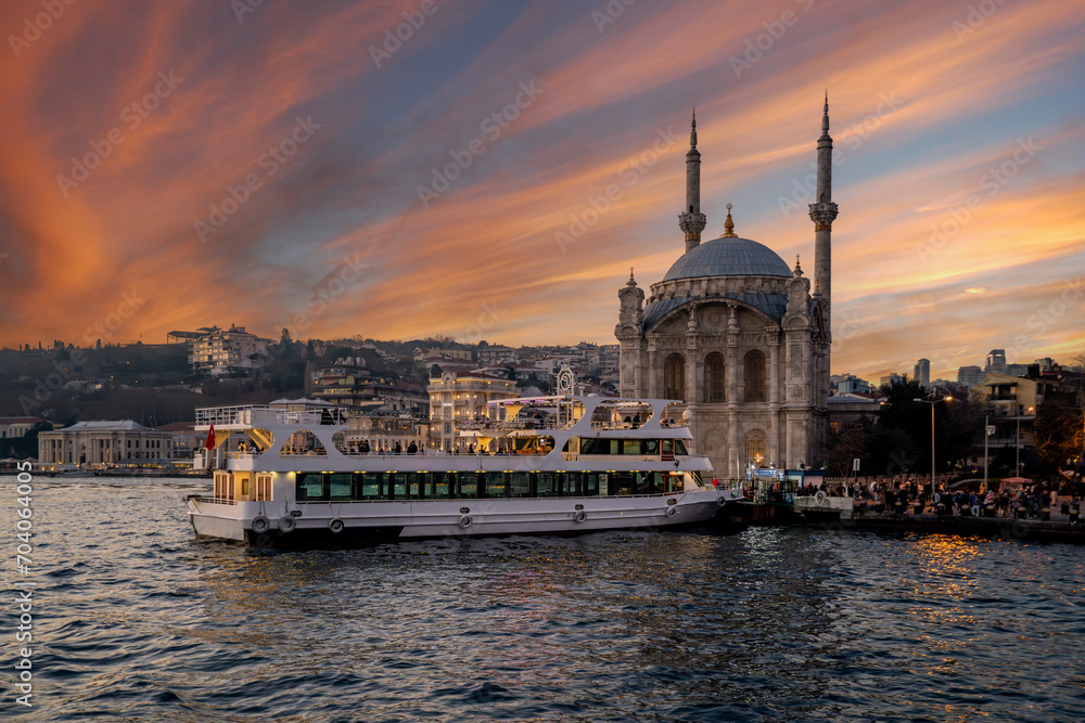 Ortakoy District view from Bosphorus in Istanbul.