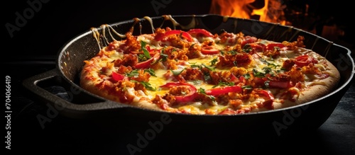 Hot pan with pizza