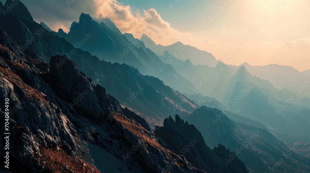 The sun is rising on a mountain range The sun is rising on a mountain range