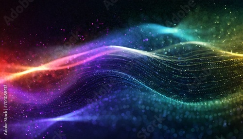 gentle particle flow elegant waves of colorful dust magical ripples information stream data transfer virtual reality cyberspace creative soft bokeh ultra wide abstract background 3d rendering