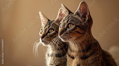 Two cats pose on a plain beige background © BrandwayArt