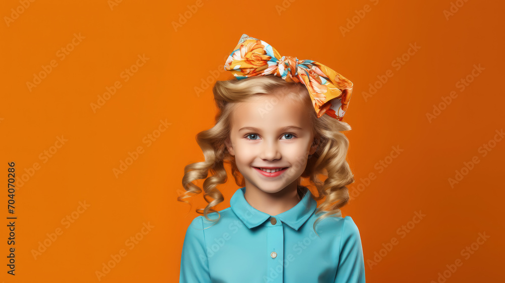 beautiful smiling little girl with headband and wavy hair on color background in studio, happy child, children's fashion, portrait, kid, childhood, stylish person, cute baby, hairband, emotional face beautiful smiling little girl with headband and wavy hair on color background in studio, happy child, children's fashion, portrait, kid, childhood, stylish person, cute baby, hairband, emotional face