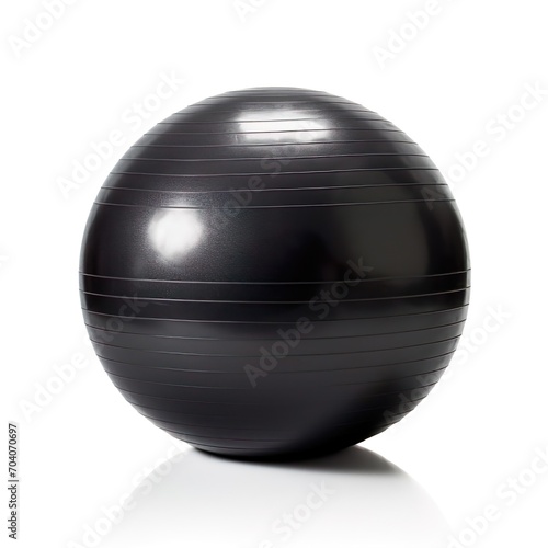 Black fitness exercise ball isolated on white background.