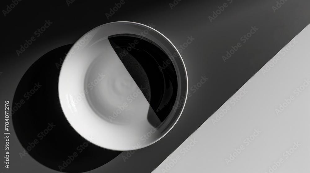 black and white dining table two-tone shades, place for text, plate dish black and white dining table two-tone shades, place for text, plate dish