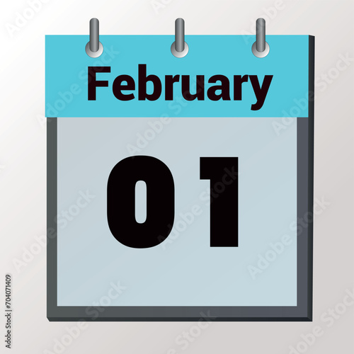 vector calendar page with date February 01, light colors