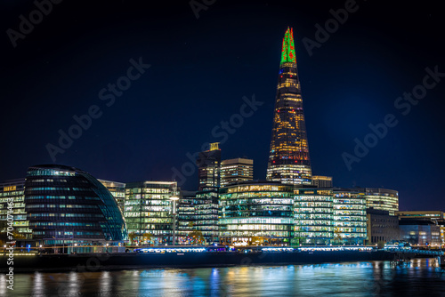 Night view of shard of London and the South bank offices, England photo