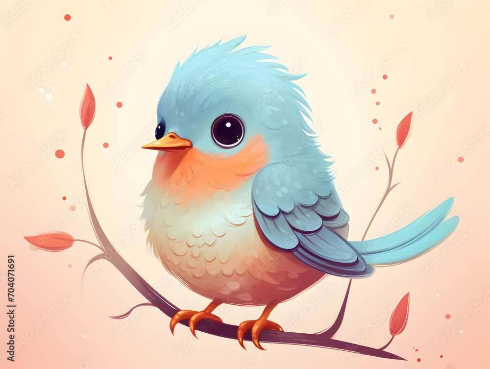 Illustration of a blue cute little bird