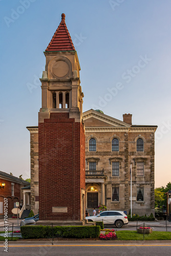 Clock Tower in Niagara on the Lake. The sign on the tower states: "This Cenotaph is dedicated to the memory of the Canadians who died in the service of their country. Their name liveth for evermore"