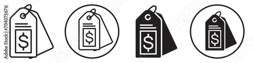 Price Tag symbol icon. Vector set collection of cost sticker on retail shopping from store market of any product at discounted money. Black and white outlined cash payment on gift mark for web app ui