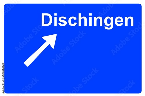 Illustration eines Autobahn-Ausfahrtschildes mit der Beschriftung "Dischingen" 