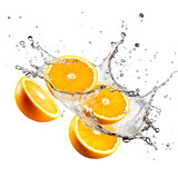 fresh oranges splashed in water