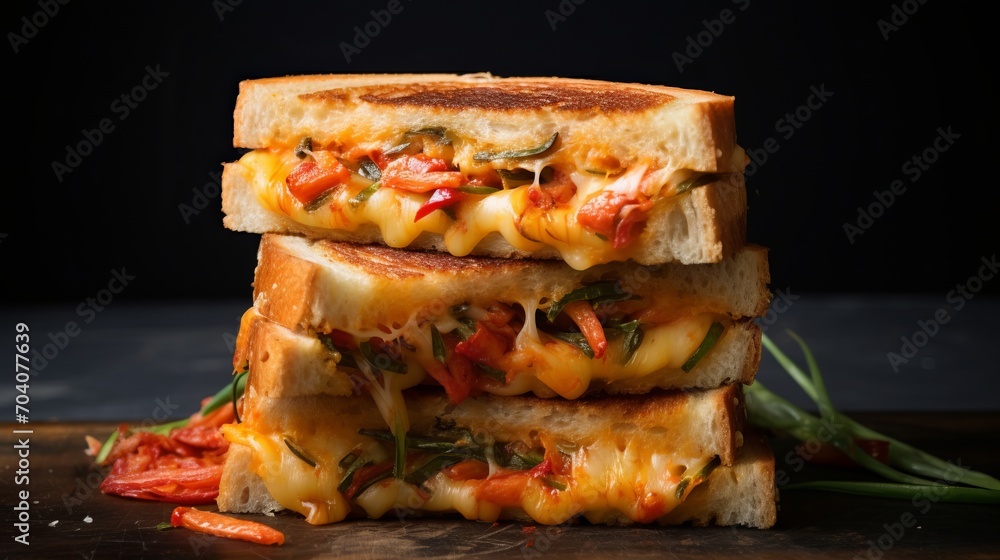 Kimchi grilled cheese, food photography, 16:9 Kimchi grilled cheese, food photography, 16:9