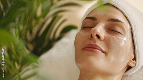 Woman receiving a facial treatment in a spa