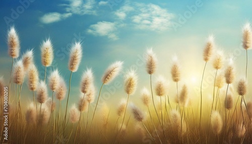 bunny tails grass on vintage style natura background