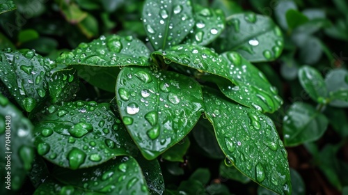 rain drops on a green leaf, plant dew, after the spring, summer morning shower, rain 