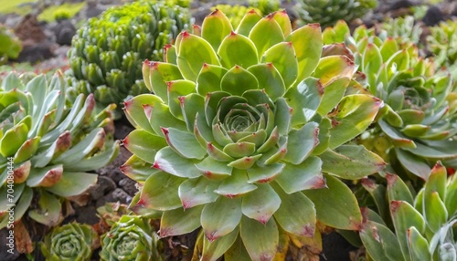 aeonium canariense or verode bejeque tropical succulent plant as a background it is endemic to the island of tenerife photo