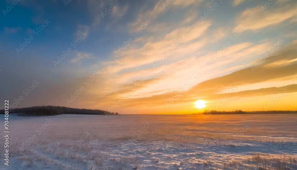 tranquil sunset over snowy field landscape