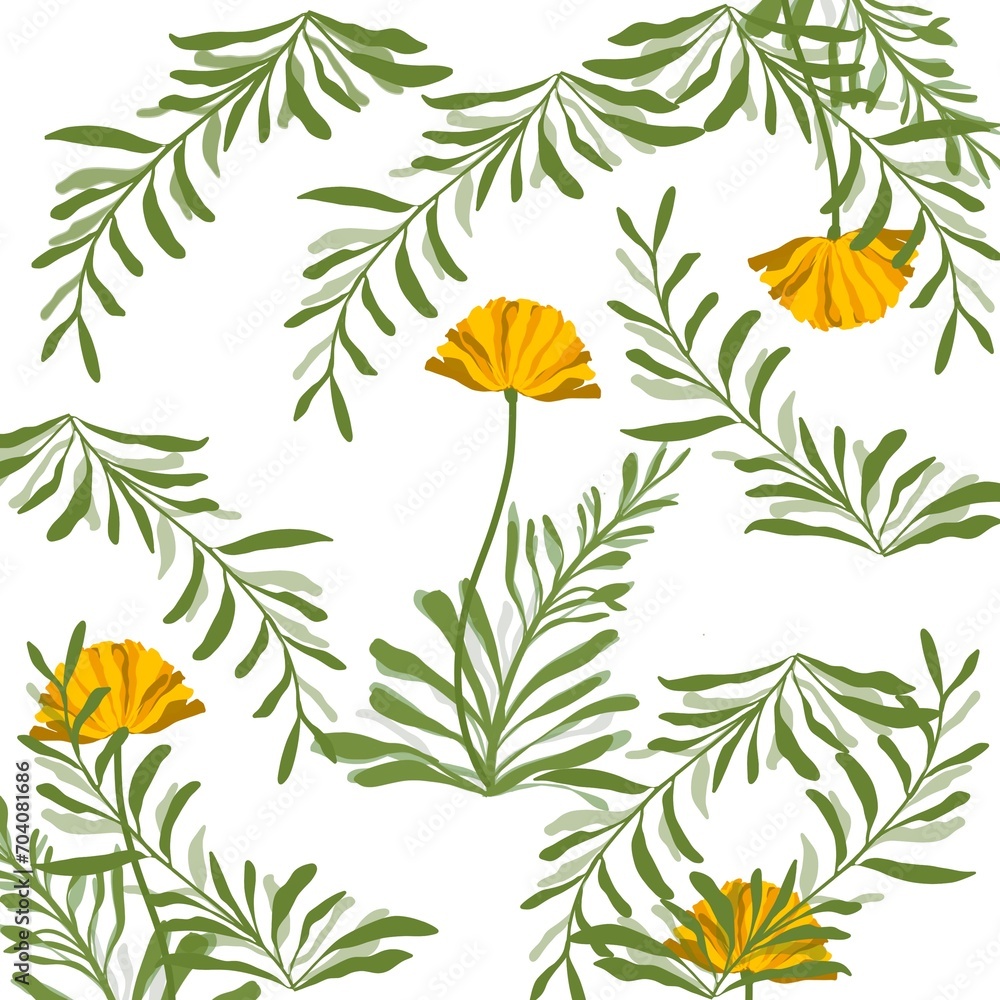 dandelion sseamless pattern ,yellow flowers pring 